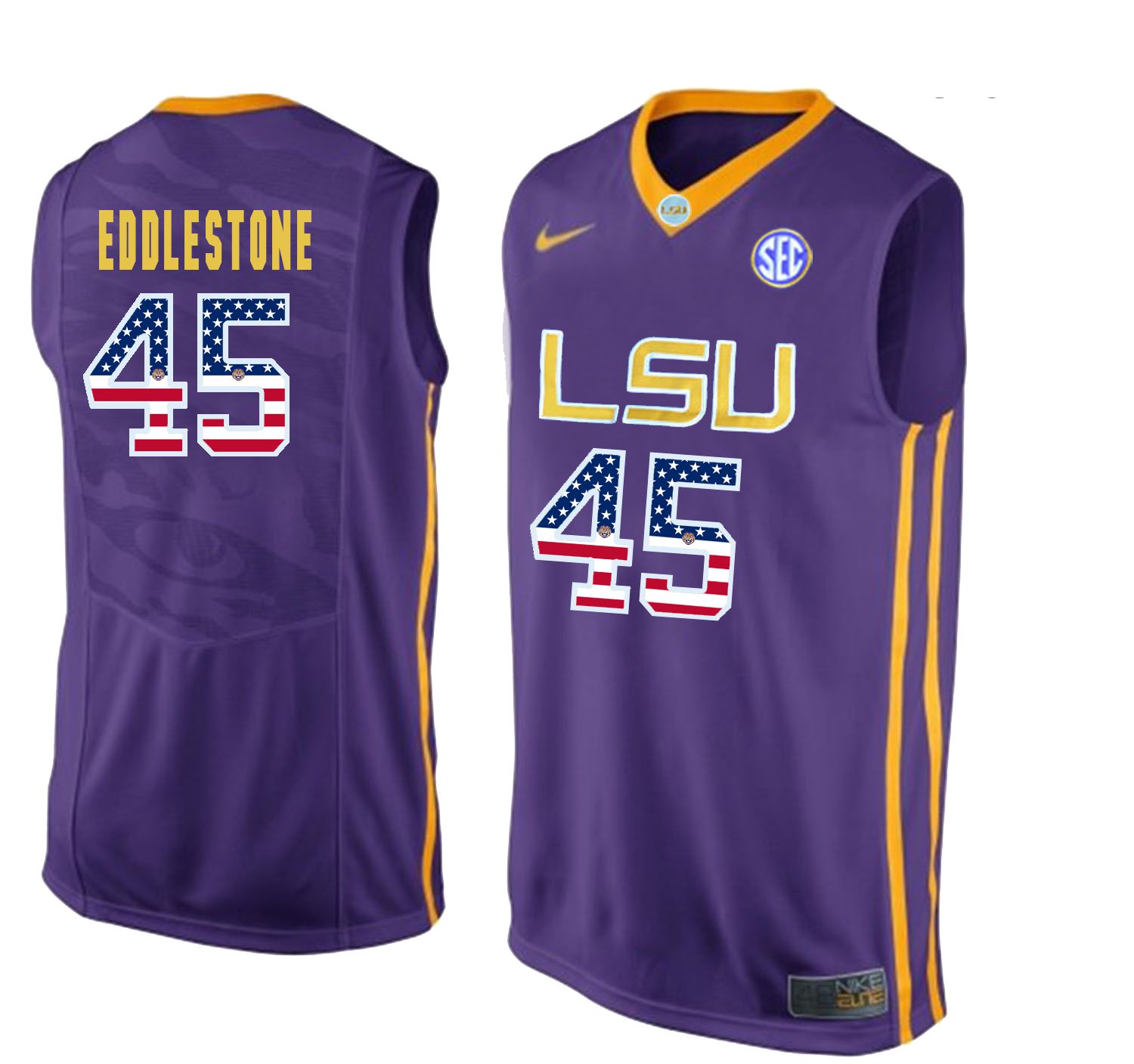 Men LSU Tigers #45 Eddlestone Purple Flag Customized NCAA Jerseys